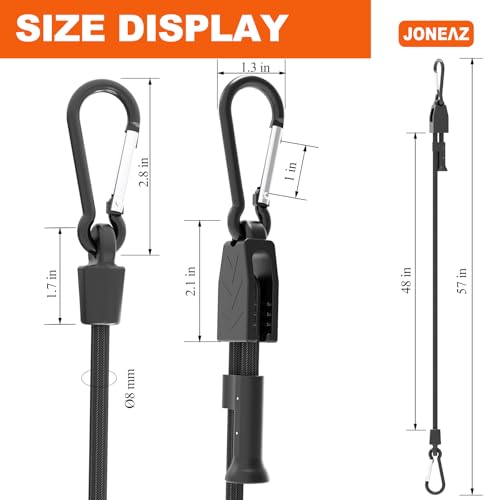 8 Pcs 48" Adjustable Bungee Cords with Hooks, Heavy Duty | UV Resistant Shock Straps with Carabiner Clips - size: 48 in