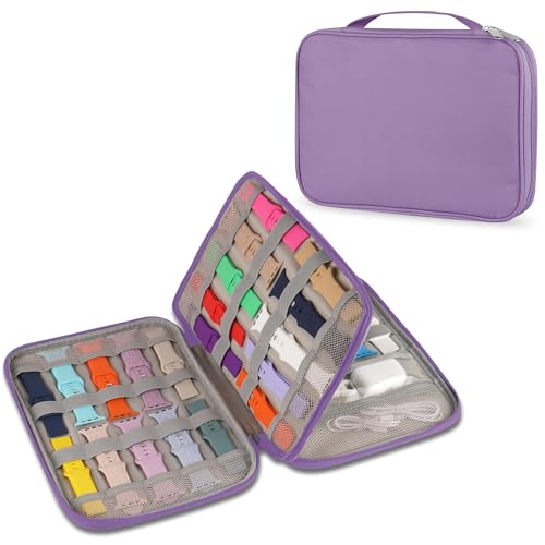 Watch Band Case, Watch Band Storage Organizer Compatible with 35 Watch Bands and Accessories, Watch Straps Carrying Case, Watch Band Holder Fit for Most Sizes of Watch Straps, Purple - color: Purple