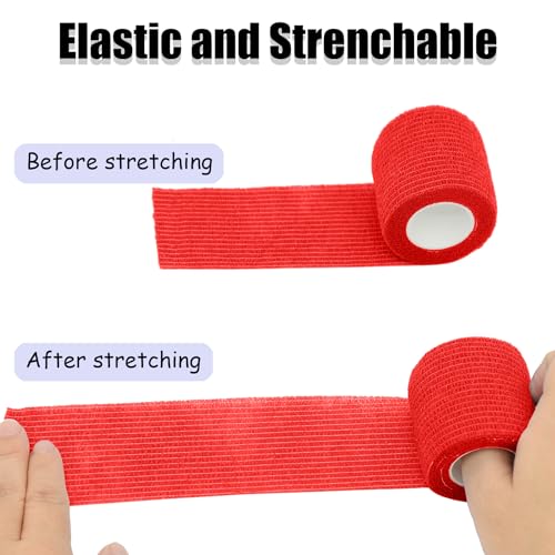 6 Pack 2 Inches Self Adhesive Bandage Wrap | Breathable Cohesive Bandage Elastic Tape for Pets, Athletic, Sports, Wrist, Knee, Ankle(5 Yards Per Roll, Red) - color: Red, size: 2 Inch