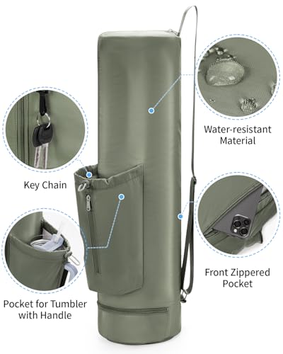 sportsnew Yoga Mat Bag, Full Zip Cargo Yoga Mat Carrier Bag with Drawstring Water Bottle Pocket and Bottom Wet Pocket, Exercise Yoga Mat Carrier Holder Multi-Functional Storage Bag Patent Pending - color: Army Green, size: Large pocket