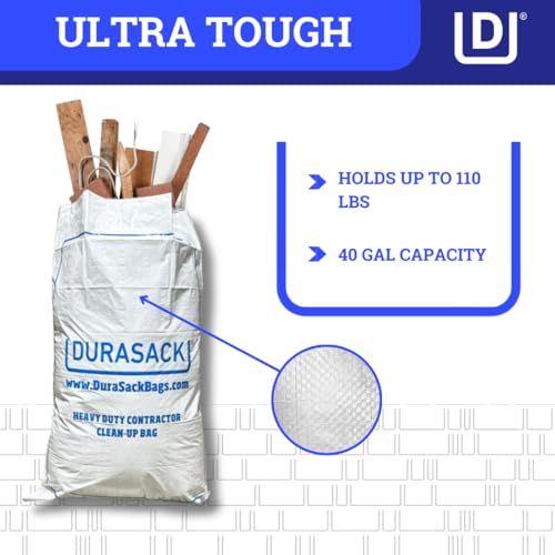 DURASACK Contractor Bags Heavy Duty 40-Gallon, Pack of 16 | Reusable White Woven Polypropylene Contractor Garbage Bags