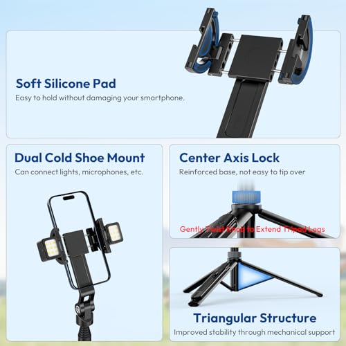 ULANZI TT88 Magnetic Tripod for iPhone 17, 57" Extendable Selfie Stick w Remote, 2-in-1 Phone Clip & Dual Cold Shoe Mounts-Lightweight Phone Tripod Stand for Vlogging, Travel, Video Recording, Black - color: Black, size: 57"