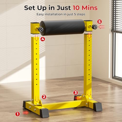 BODYRHYTHM Bulgarian Split Squat Stand, Single Leg Squat Roller Stand with 9 Adjustable Roller Heights for Squats, Leg Lunges, Lower Body Training. - color: Yellow