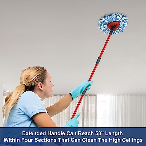 2 Pack Spin Mop Replacement Head,1 Base,4-Section Sturdy Iron Mop Handles Compatible with O Ceda EasyWring RinseClean 2 Tank System Mop,Oceda Mop Refills and Mop Stick 30" to 58" Set to Floor Clean - color: 1 Sets Mop Handle + 2 Blue Heads + 1 Base