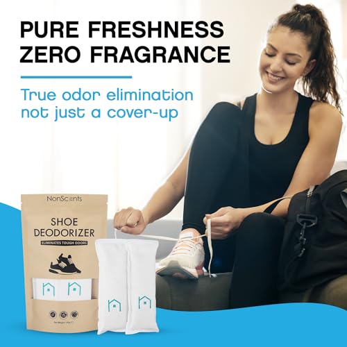 NonScents Shoe Deodorizer 2-Pack (4 Count) - Odor Eliminator, Air Freshener, Smell Absorber, Scent Remover for Shoes, Gym Bags, Soccer Cleats, Closets, Pet Area, Reusable - Shoe Deodorant - size: 1 Count (Pack of 4)
