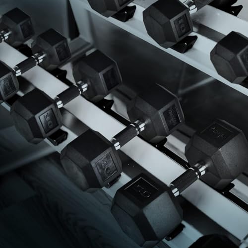 Yes4All Chrome/Rubber Grip Encased Hex Dumbbells – Hand Weights With Anti-Slip 10-30 LBS Pair - color: C. 15lbs - Pair, style: Rubber Grip