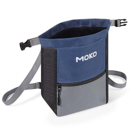MoKo Chalk Bag for Rock Climbing, Large Capacity Climbing Chalk Bag with Magnetic Snap and Zipper Pocket, Portable Chalk Bucket for Rock Climbing, Weight Lifting, Bouldering, Gymnastics, Fitness - color: Blue