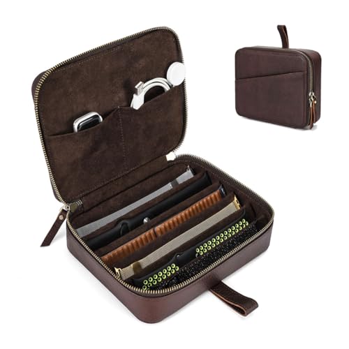 CONTACTS Full Grain Leather Watch Straps Case 6 Slot Watches Bands Travel Box with Handle Portable Watches Band Storage Organizer Bag - size: 6 Slot