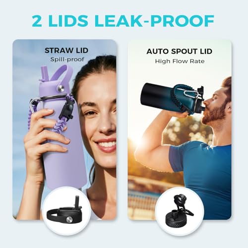 Stainless Steel Water Bottles 32oz - Cold-48h Hot-24h Insulated Water Bottle with Straw & Auto Spout Lid, Carrier Bag & Protective Cup Mat, Metal Thermo Flask Reusable Gym Waterbottle Jug Leak Proof - color: Candy, size: 32 Ounces