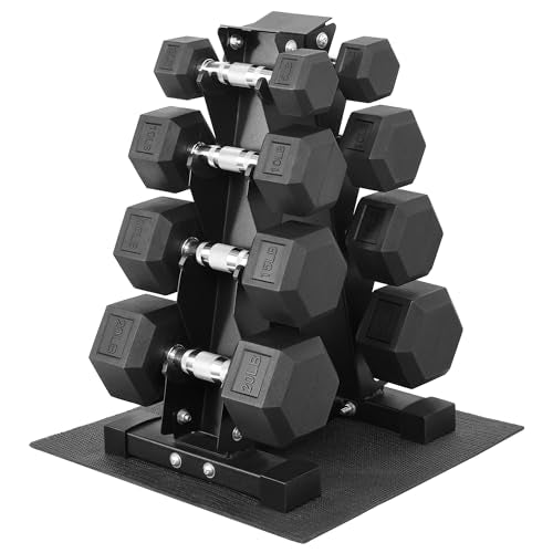 Fitvids Rubber Coated Hex Dumbbell Set with Storage Rack, 100/150/200/550 LB Hand Weight Set with Anti-Slip Grip for Home Gym - size: 100LBS Set