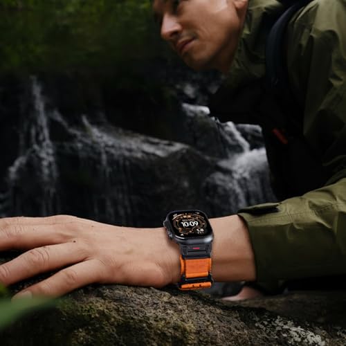 Rugged Nylon Band for Apple Watch Ultra 3/2/1 Series 11 10 9 8 7 6 5 4 SE/3/2/1 for Men,Breathable Stars-Stripes Flag Wristband Workout Athletic Strap for iWatch Ultra Bands 49mm 46mm 45mm 44mm 42mm - color: 09-Orange-Leather Flag-Metal adapter, size: 49/