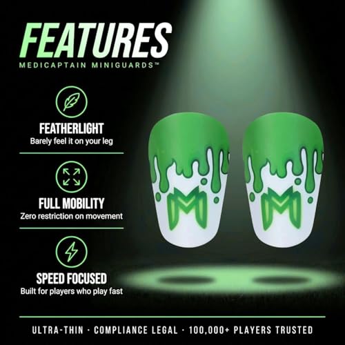 MediCaptain MiniGuards - Mini Shin Guards for Soccer Players - Tiny Shin Pads for Men, Women, Teens - Miniature Shin Guards 3.9 x 2.4 inch - Perfect for High Level Soccer Athletes - color: Slime