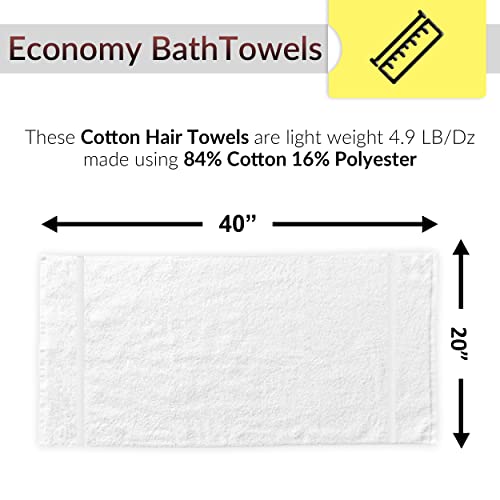 GOLD TEXTILES 36 Pack White Small Bath Towels 20x40 Inches - Cotton Blend Economy Cheap Bulk Bath Towels for Commercial Uses, Gym, Salon, Spa & Hair- Lightweight Quick Drying (36 White) - size: 36 Pack Economy Grade