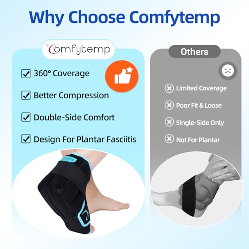 Comfytemp Ankle Foot Ice Pack Wrap for Plantar Fasciitis Relief, Heel Pain, Swelling, Achilles Tendonitis, Heel Spur, Sprain, Hot Cold Compress, Women Men Gift for Mom DaD, FSA Eligible HSA, 2 Packs - color: Black 56, size: Standard
