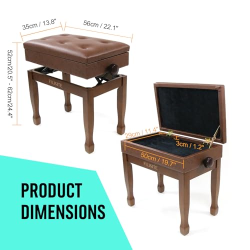 Adjustable Height Piano Stool Bench PU Leather Cushion Wooden Keyboard Seat with Music Storage (Wood) - color: Wood