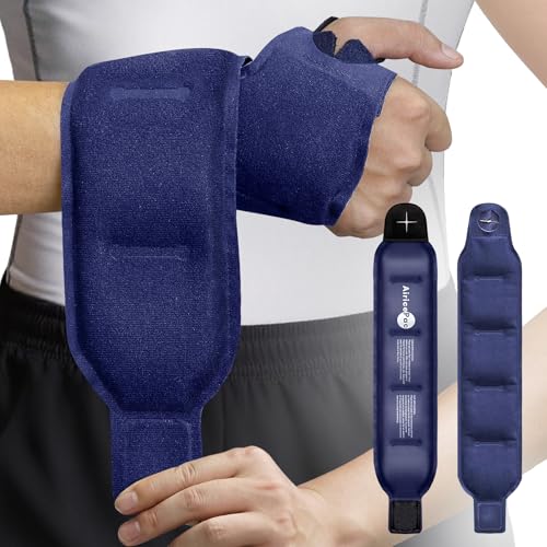 AiricePac Wrist Ice Pack Wrap for Carpal Tunnel Relief, 2 Gel Packs, Gel Ice Packs for Injuries Reusable for Wrist Hand Pain, Hot Cold Compress Brace for Achilles Tendonitis, Tenosynovitis - style: BLUE 2 PACK