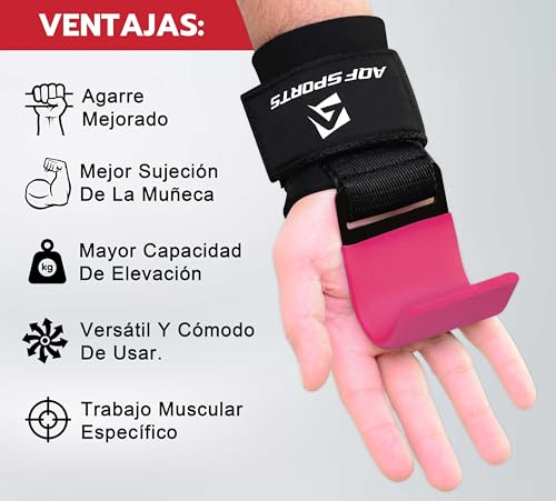 AQF Weight Lifting Hooks (Pair) - Neoprene Padded Wrist Strap for Deadlift - color: Pink