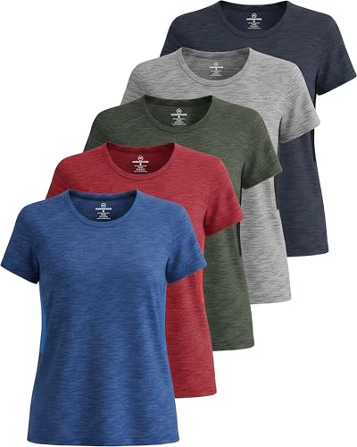 5 Pack Women's Dry Fit Short Sleeve Athletic Gym Workout Running Tops | Available in Plus Size, Exercise, Sports, Fitness, Quick Dry, Cooling, Moisture Wicking, Loose Basic Tees, Yoga, Pilates - color: Set 3, size: Small