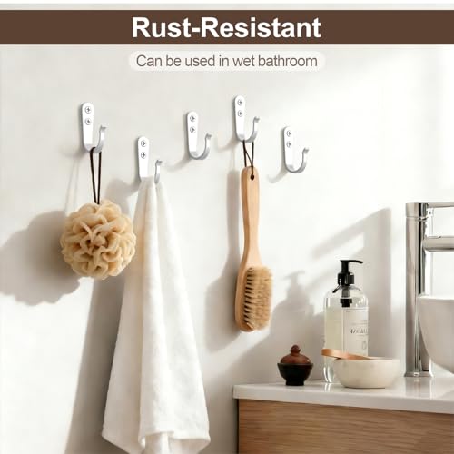 BREYDROK 20-Pack Towel Hooks for Bathroom, Heavy Duty Black Metal Wall Hooks for Robe, Coat, Kitchen, Closet, Garage Organizer - color: 20Pcs + White