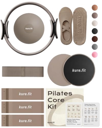 Pilates Kit for Women – Home Pilates Equipment Set with Ring, Ball & Resistance Bands | Pilates Starter Kit with Accessories in Gift Box - color: Taupe, style: Core Kit - 10PC