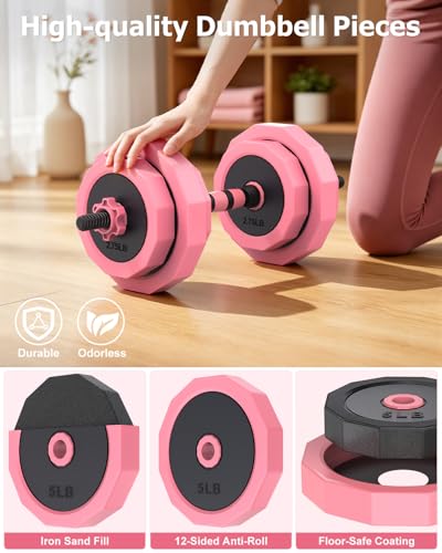 Rendpas 4-in-1 Adjustable Dumbbell Set with Foldable Weight Bench, Convert to Barbell Kettlebell Push-Up Stand, 800LBS Bench 10 Angles Incline Decline Flat, Home Gym Weight Set - color: Pink, size: 45LB Dummbell Set & Adjustable Bench