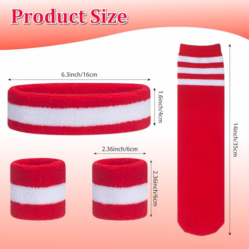 ONUPGO 5 Pieces Kids Sweatbands Soccer Socks Set - Sports Headband, Wristbands, Striped High Socks for Kids, Youth,Toddler & Baby - Football, Basketball, Running, Cycling, Tennis - color: Red/White/Red