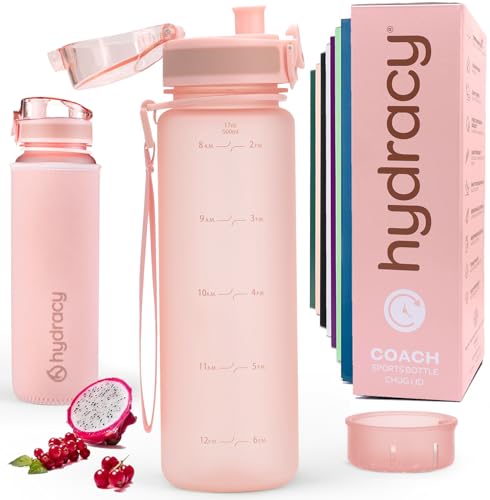 Hydracy Motivational Water Bottle with Time Marker & Fruit Infuser 17 oz | BPA-Free Tritan, Leakproof Flip-Top Lid,No-Sweat Sleeve,Carry Strap,Daily Intake Tracking for Gym,Sports,Outdoors - color: Rose Gold, size: 17 Ounces