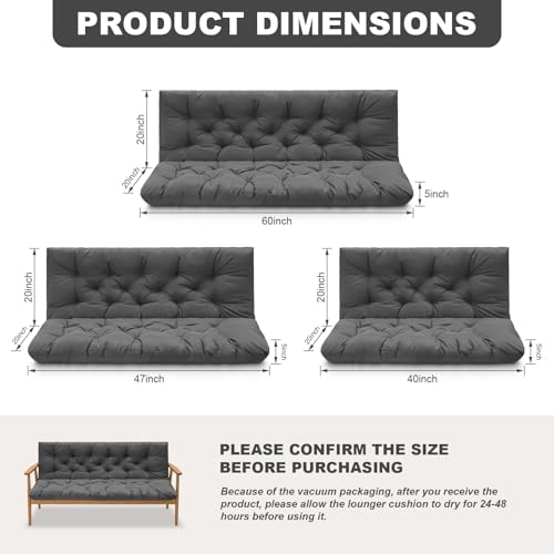 Porch Swing Cushions,Outdoor Cushions 3 Seater Replacement with Backrest, Waterproof Thickened Bench Cushion with Ties for Porch, Patio,Outdoor, Backyard and Garden (Dark Gray 47 * 40 in) - color: Dark Gray, size: 47x 40 inches