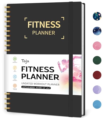 Fitness Workout Journal for Women & Men, A5(5.5" x 8.2") Workout Log Book Planner for Tracking, Progress, and Achieving Your Wellness Goals-Black - color: d.Black