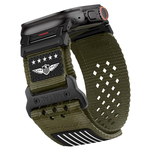 Rugged Nylon Band for Apple Watch Ultra 3/2/1 Series 11 10 9 8 7 6 5 4 SE/3/2/1 for Men,Breathable Stars-Stripes Flag Wristband Workout Athletic Strap for iWatch Ultra Bands 49mm 46mm 45mm 44mm 42mm - color: 02-Green-Metal adapter, size: 49/46/45/44/42MM(