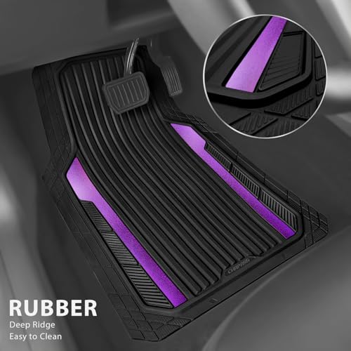 CAR PASS Heavy Duty Rubber Car Mats Metallic,Aluminum Film All Weather Floor Mats Waterproof Universal Trim to Fit SUVs Sedans Vans 4 Piece Anodized Deep Dish Two-Tone Sporty Black Purple Chrome - color: BLack Purple