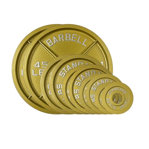 Gold Finish Olympic Steel Plates - Pairs and Sets 2 Inch Barbell Standard in Premium Gold for Weight Lifting - color: 175lb Set
