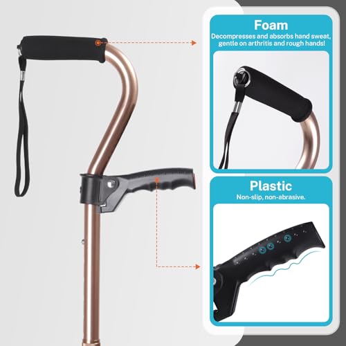 Adjustable Walking Cane for Men & Women – 4-Pronged Base for Stability – Foldable Cane for Seniors with Foam Padded Offset Handle(Champagne)