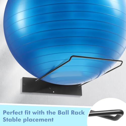 Threan Wall Mounted Yoga Ball Holder, Metal Medicine Ball Rack 16.6'' Thickened Steel Exercise Storage for Home Gym Studio, Black Sport Equipment Wall Mount Organizer