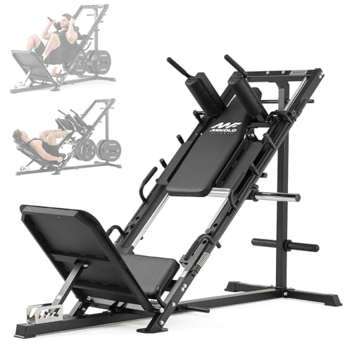Mikolo Leg Press Hack Squat Machine Combo, Leg Press Machines for Home Gym with Linear Bearing, Hack Squat Machine with Rear and Front Band Pegs, Leg Machine for Full Range Leg Training - style: DD09 Lean (Space-Saver)