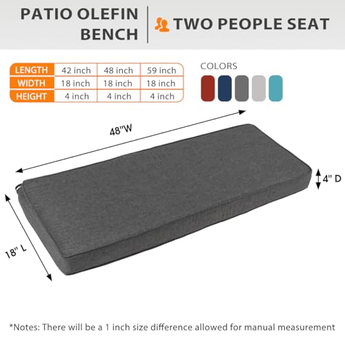 Sundale Outdoor Olefin Bench Cushion， Water-Resistant Patio Couch Cushion, Loveseat Sofa Pad with Straps Medium Gray, 48 x 18 x 4 Inches - color: Medium Gray, size: 48 X 18 X 4 Inch