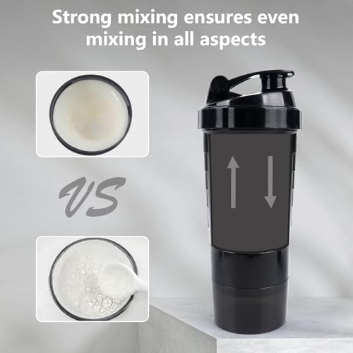 XTK Shaker Bottle 16OZ Protein Shaker Bottles with Mix Ball Sports Water Bottle Leak Proof GYM Cup for Protein Mixes with Powder Storage & Pill Organizer, Ideal for Pre Workout,BPA Free(black) - color: BLACK
