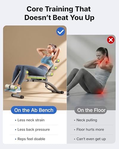 MERACH Ab Machine, Adjustable Ab Trainer, Sit Up Exercise Equipment 330LBS | Multi-Functional Adjustable Ab Workout Bench, Home Gym Equipment, Automatic Rebound, Core Ab Training - color: Gray Green