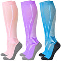 IRAMY Compression Socks Women Ankle Support Gradient Compression Wicking Moisture Knee High Socks 3 Packs - color: Pink+purple+blue-3 Packs, size: X-Large