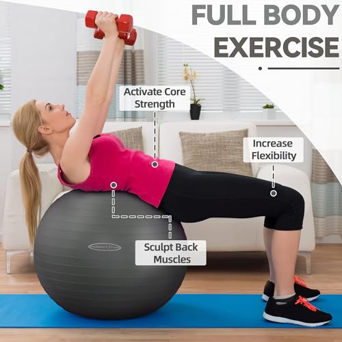 Fitvids Anti-Burst and Slip Resistant Exercise Yoga Fitness Birthing Ball with Quick Pump, 2,000-Pound Capacity, Multiple Colors and Sizes - color: Gray, style: 23-26in (58-65cm), L