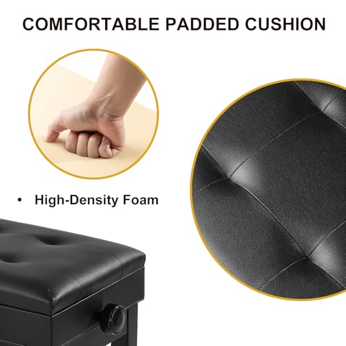 Adjustable Height Piano Bench with Storage, Solid Wood Duet Keyboard Stool, Waterproof Padded Seat Cushion, Multi-Use Bench for Piano, Vanity, Living Room, Bedroom XJ750-4(Black) - color: Black