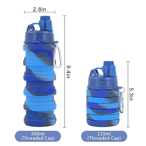Collapsible Water Bottles Travel water bottle Sports Portable Sport Water Bottle Reusable Water Bottles comes with mountaineering Buckle 500ml silicone Water-proof camping water bottle - color: Pink+Blue camouflage, style: 2 pack
