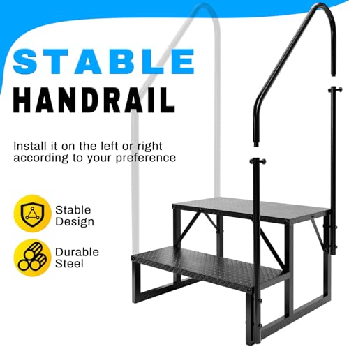 RV Step Stool, 2 Step Ladder, Hot Tub Steps with 2 Handrails, Heavy Duty Ladder Shelf Bookcase, 5th Wheel RV Mobile Home Stairs for Camper/Porch/SPA Pool/Pet Stairs(1 Pack) - style: 2 Step 2 Handrails