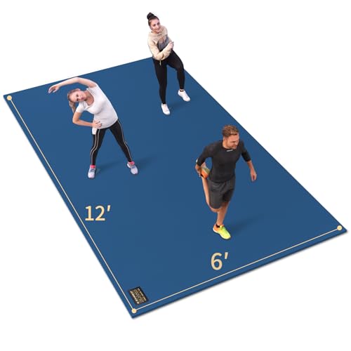GXMMAT Extra Large Exercise Mat 16'x6'/12'x6'/10'x6'/8'x6'(7mm), Extra Wide Workout Mats for Home Gym Flooring, Non-Slip Thick Durable Cardio Mat for MMA,Plyo,Jump Rope,Weights,Fitness,Shoe-Friendly - color: Navy Blue, size: 6*12 FT