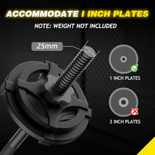 Weight Lifting Bar 57", 1" Standard Straight Barbell Bars Olympic Home Gym | Weightlifting/Strength Training/Squat/Bench Press/Deadlift/Lunges/Hip Thrusts, 2 Star Collars (480lb Weight Capacity) - color: Black