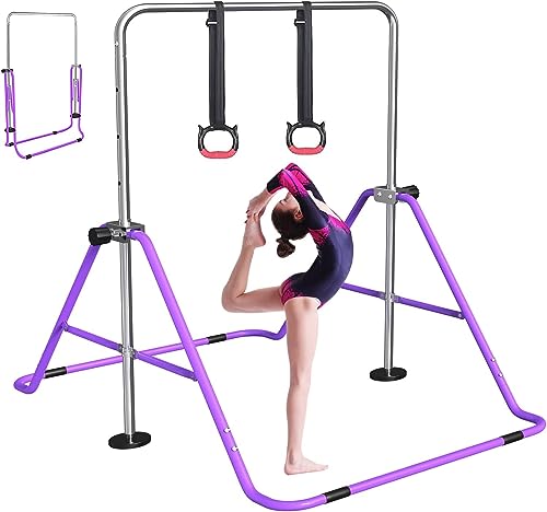 FBSPORT Gymnastics Bar for Kids Adjustable Height Gymnastic Horizontal Bar | Adjustable height, Supports up to 140 lbs, Junior Training Bar Children Folding Training Monkey Bars for Home Using - color: Purple