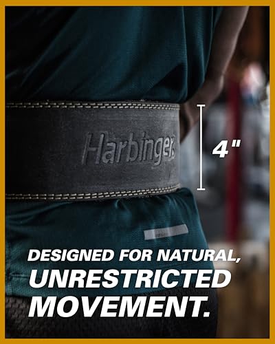 Harbinger Padded Leather Contoured Weightlifting Belt - 4" or 6” Width - Interior Suede Lining & Foam Cushioning - Heavy-Duty Dual Prong Steel Roller Buckle - for Lifting Support - size: Medium, style: 4 Inch