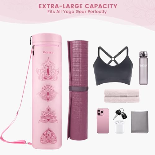 Gonex Yoga Mat Bag with Full-Zip Design, Fits Most Mats | 600D Oxford Fabric, Wet Pocket, Front Zip Pocket, Adjustable Strap, Fits Mats up to 26" - color: Pink