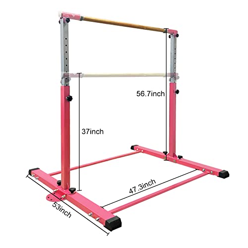 Gymnastics Bar for Kids Girls Ages 3-15 with Ring for Home Indoor Training Equipment- Steady Steel Construction, Anti-Slip, Easy to Assemble, 3' to 5' Adjustable Height - color: PINK, size: 4.8FT, style: WITH RING
