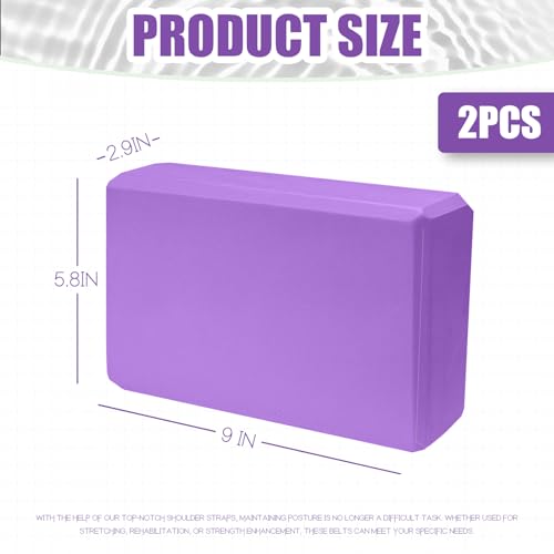 Septo 2 Pcs Yoga Blocks, 9x6x3 Inch Foam Blocks for Pilates | High density EVA foam Yoga Props lightweight non-slip surface for meditation stretching balance training - color: Purple